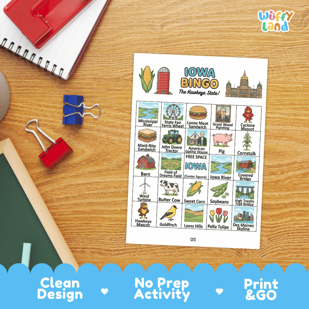 Iowa Geography BINGO Games Printable Activity Boards
