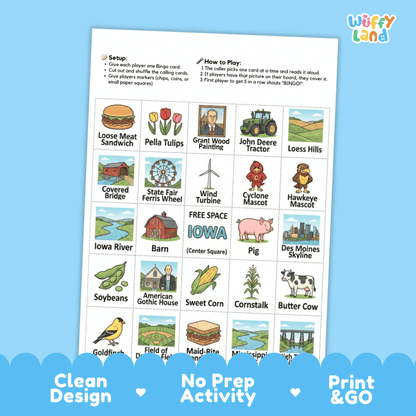 Iowa Geography BINGO Games Printable Activity Boards