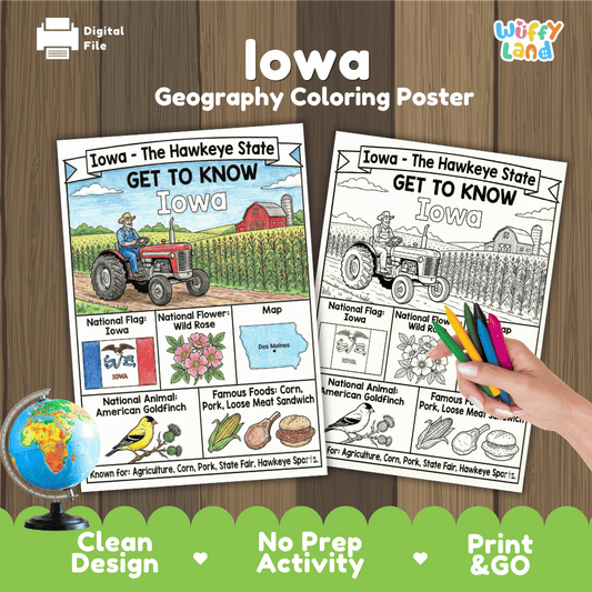 Iowa Geography Coloring Poster Worksheets