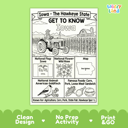 Iowa Geography Coloring Poster Worksheets
