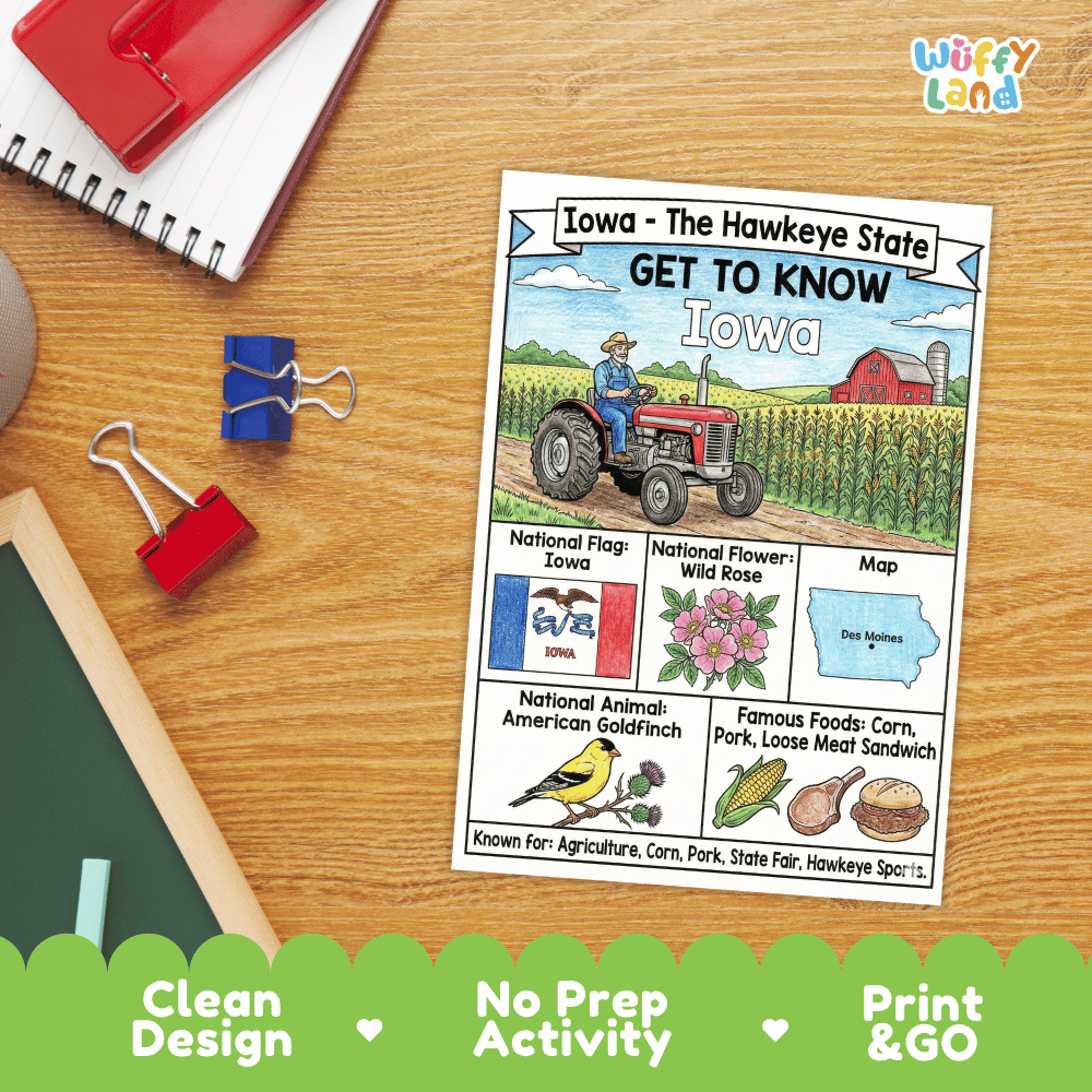 Iowa Geography Coloring Poster Worksheets