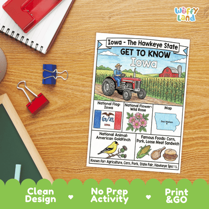 Iowa Geography Coloring Poster Worksheets