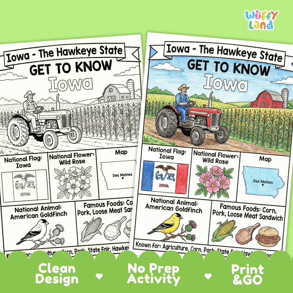 Iowa Geography Coloring Poster Worksheets