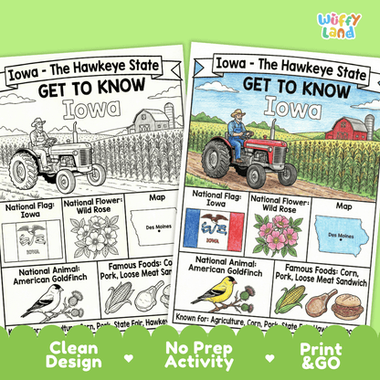 Iowa Geography Coloring Poster Worksheets