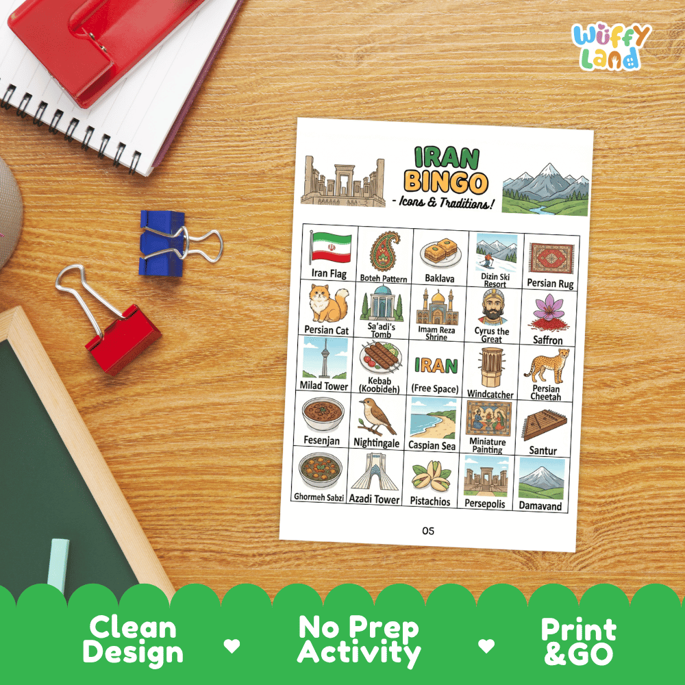Iran Geography BINGO Games Printable Activity Boards