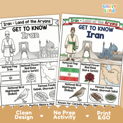 Iran Geography Coloring Poster | Country Study Research Worksheet Activity