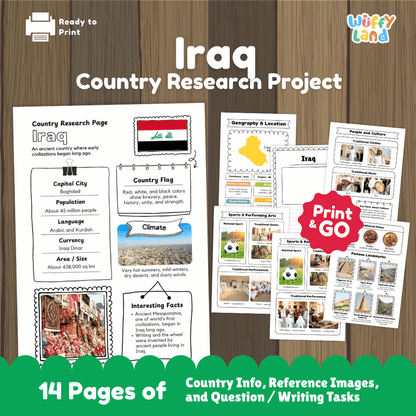 Iraq Country Research Project Worksheets and Reference Pages