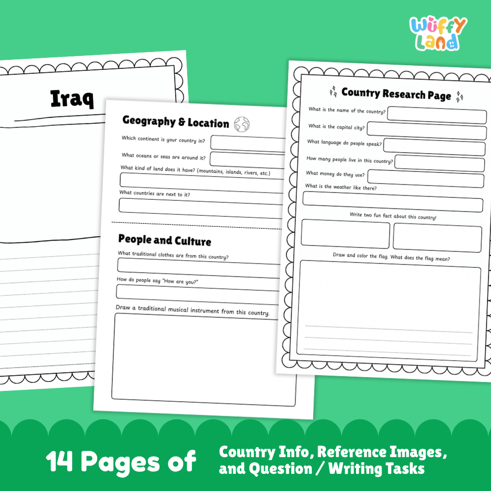 Iraq Country Research Project Worksheets and Reference Pages