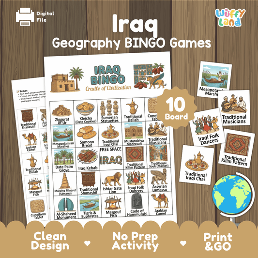 Iraq Geography Bingo Game Printable Activity