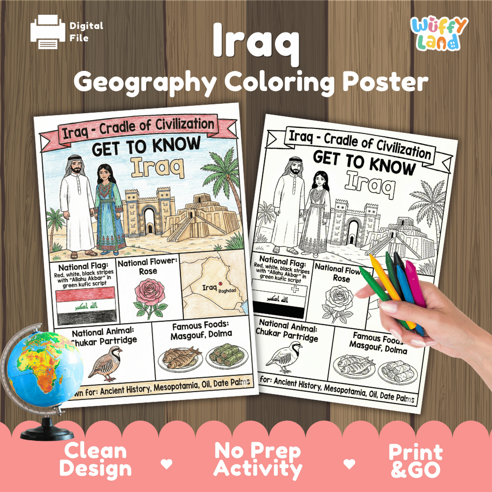 Iraq Geography Coloring Poster | Country Study Research Activity and Worksheet