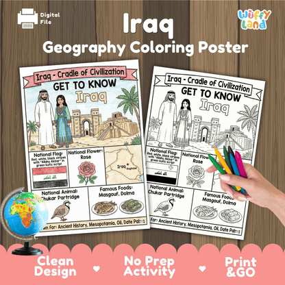 Iraq Geography Coloring Poster | Country Study Research Activity and Worksheet
