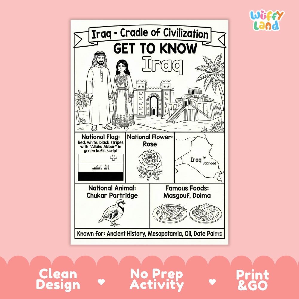 Iraq Geography Coloring Poster | Country Study Research Activity and Worksheet