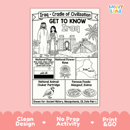 Iraq Geography Coloring Poster | Country Study Research Activity and Worksheet