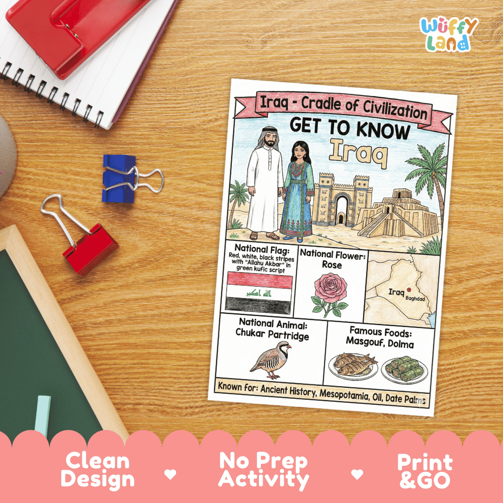Iraq Geography Coloring Poster | Country Study Research Activity and Worksheet