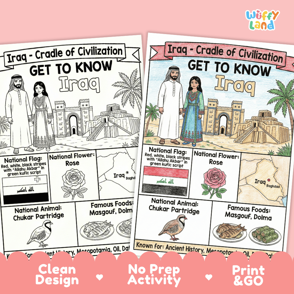 Iraq Geography Coloring Poster | Country Study Research Activity and Worksheet