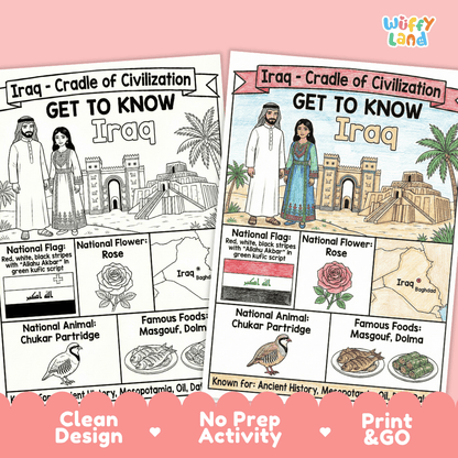Iraq Geography Coloring Poster | Country Study Research Activity and Worksheet