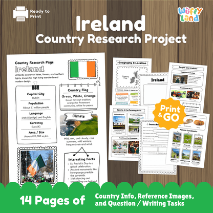 IRELAND Country Study | Geography Research Project & Printable Worksheets