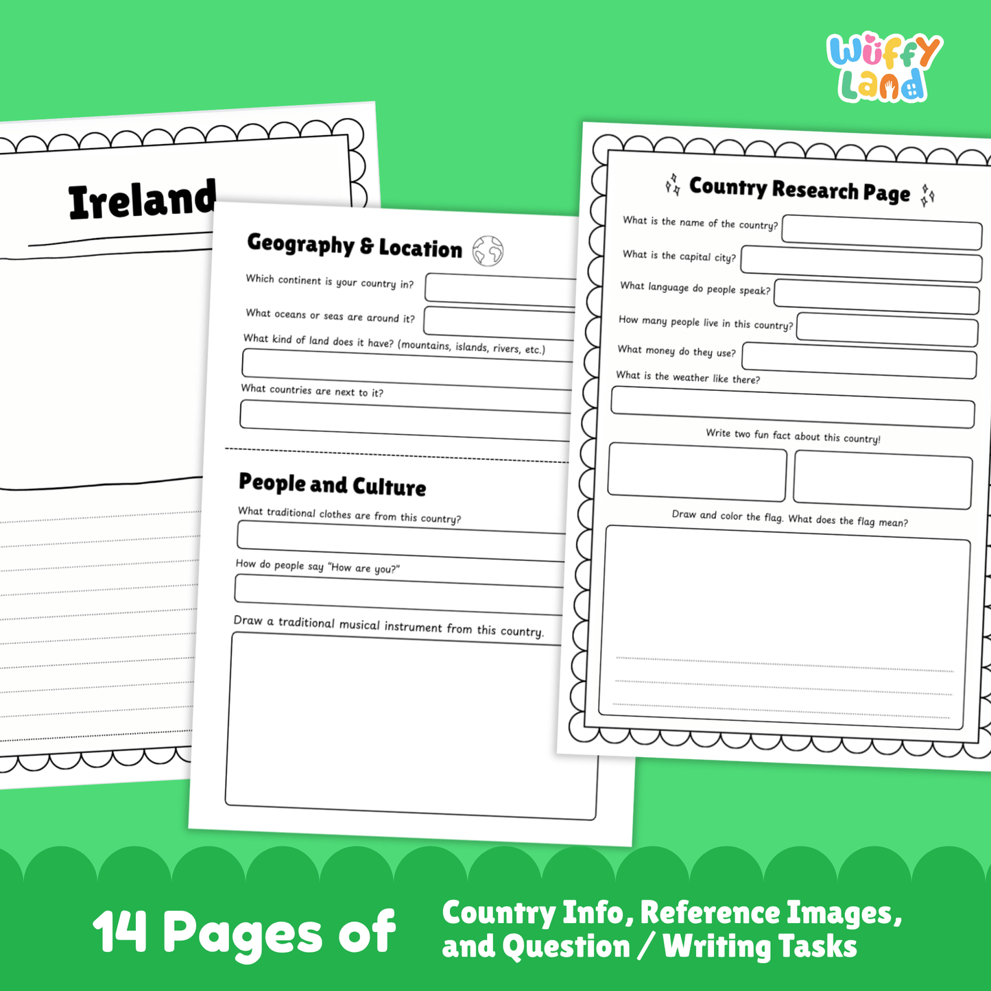 IRELAND Country Study | Geography Research Project & Printable Worksheets