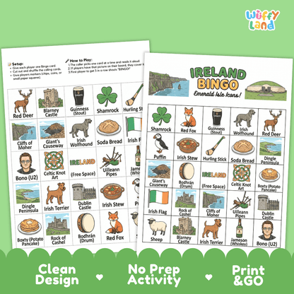 Ireland Geography BINGO Games Irish Culture and Landmarks Activity
