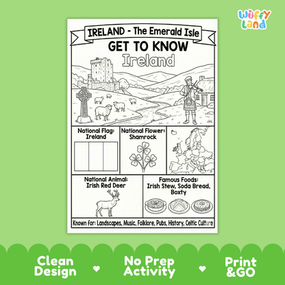 Ireland Geography Coloring Poster and Fact Sheet Printable Worksheets