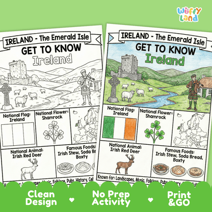 Ireland Geography Coloring Poster and Fact Sheet Printable Worksheets