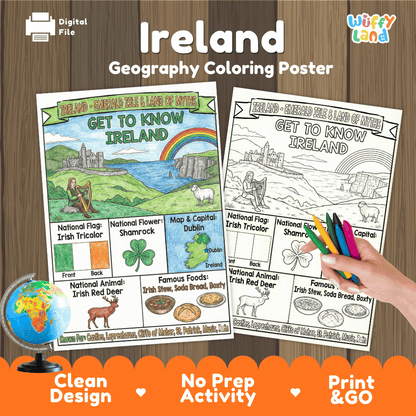 Ireland Geography Coloring Poster and Fact Sheet Printables