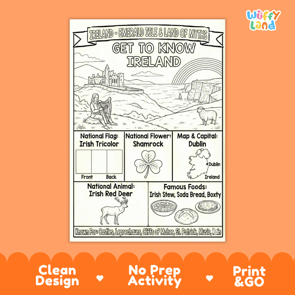 Ireland Geography Coloring Poster and Fact Sheet Printables