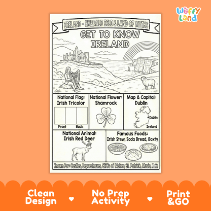 Ireland Geography Coloring Poster and Fact Sheet Printables