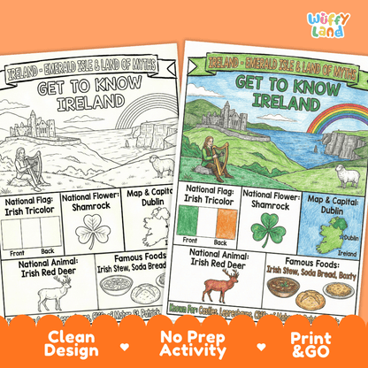 Ireland Geography Coloring Poster and Fact Sheet Printables