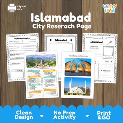 Islamabad City Research Page Worksheets and Fact Sheet Activity