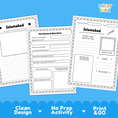 Islamabad City Research Page Worksheets and Fact Sheet Activity