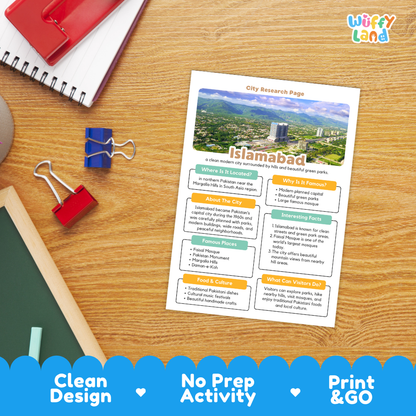 Islamabad City Research Page Worksheets and Fact Sheet Activity