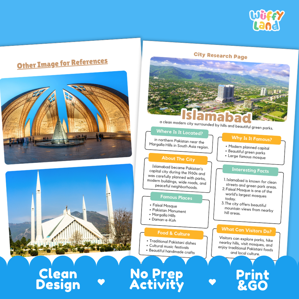 Islamabad City Research Page Worksheets and Fact Sheet Activity