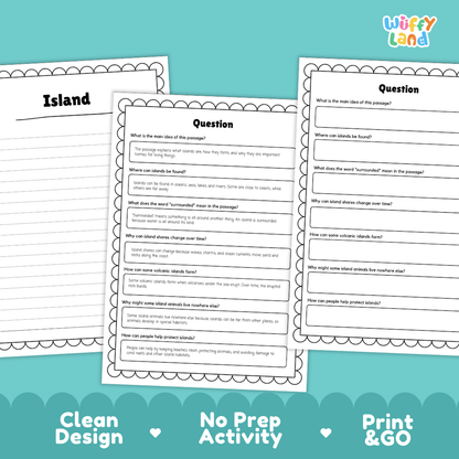 Island Reading Passage and Comprehension Questions Worksheets Landforms