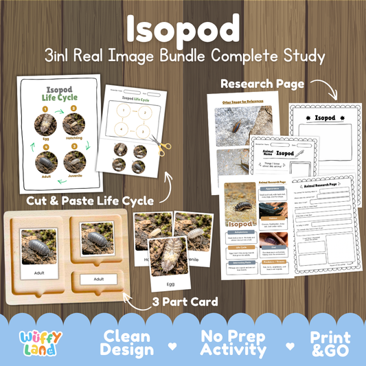 Isopod 3-in-1 real image bundle complete study cover showing cut and paste life cycle, 3 part cards, and research pages