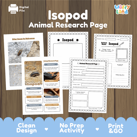 Clean design no prep print and go isopod pill bug woodlouse crustacean animal life cycle study printable PDF pack for elementary science