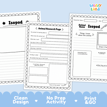 Isopod Animal Research Page Worksheets