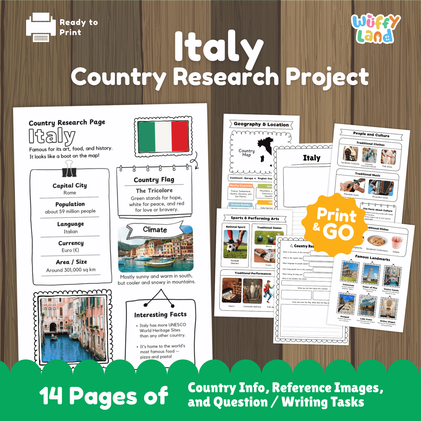 ITALY Country Study | Geography Research Project & Printable Worksheets