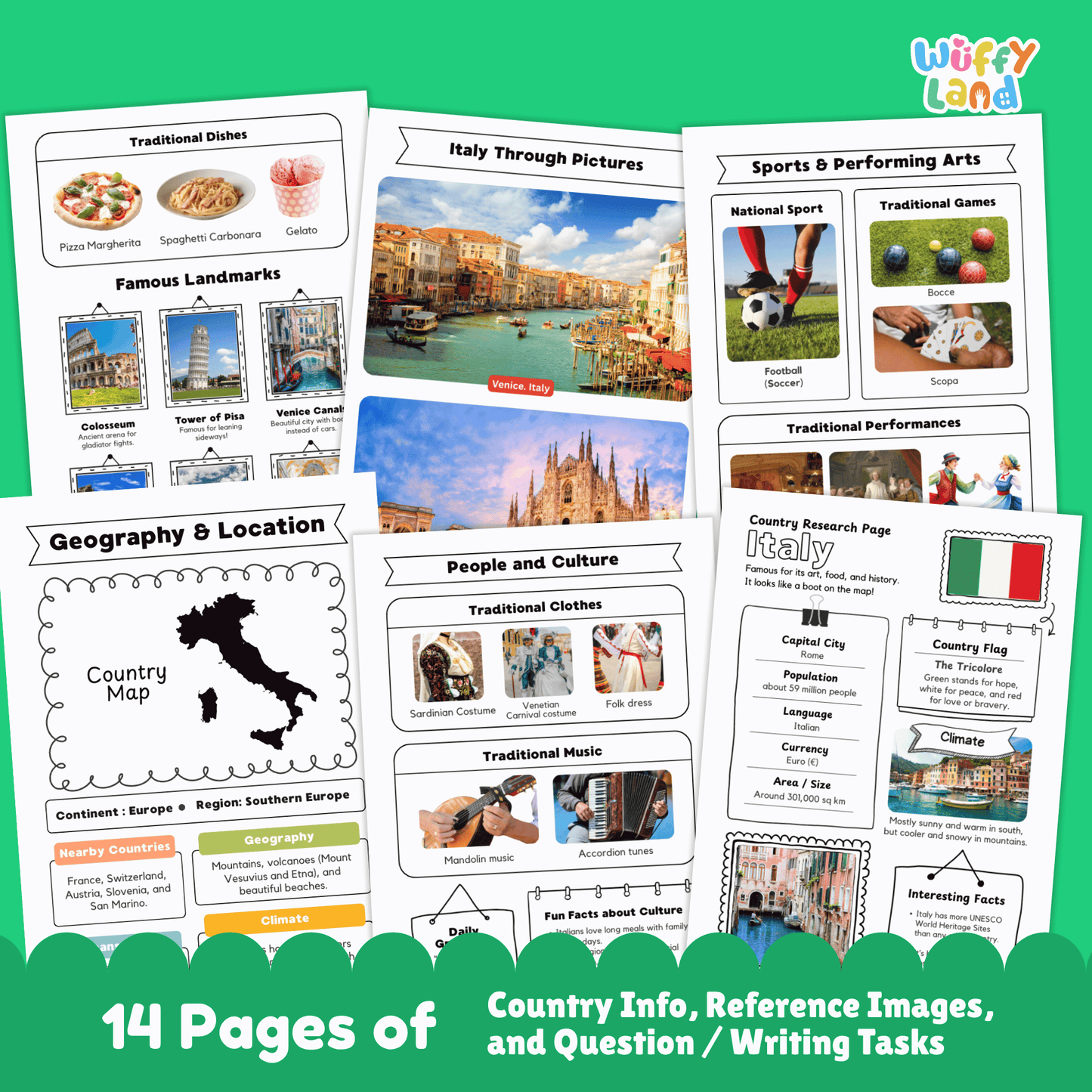 ITALY Country Study | Geography Research Project & Printable Worksheets
