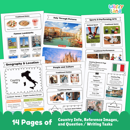 ITALY Country Study | Geography Research Project & Printable Worksheets