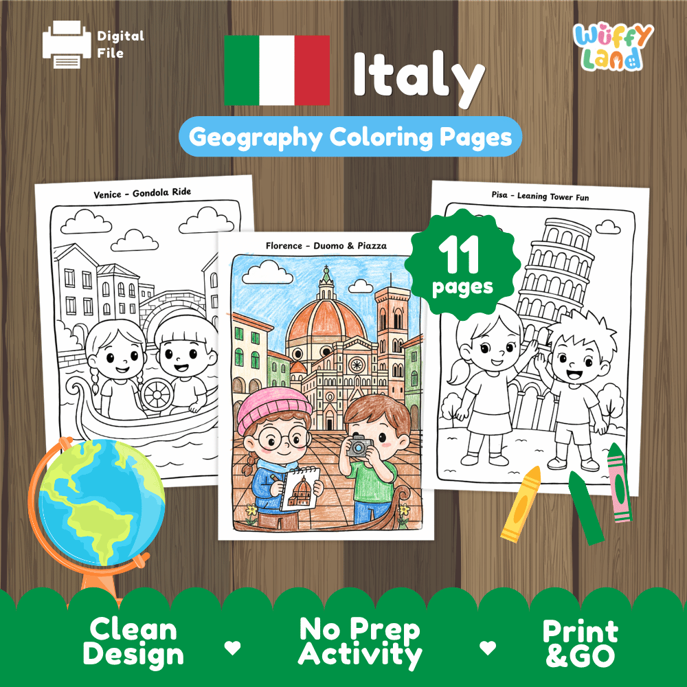 Italy Geography Coloring Pages - 11 Pages - World Geography No Prep Activity