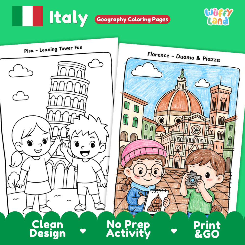 Italy Geography Coloring Pages - 11 Pages - World Geography No Prep Activity