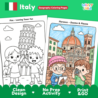 Italy Geography Coloring Pages - 11 Pages - World Geography No Prep Activity