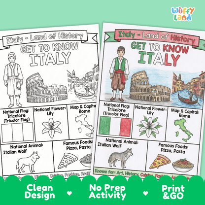 Italy Geography Coloring Poster and Fact Sheet Printables