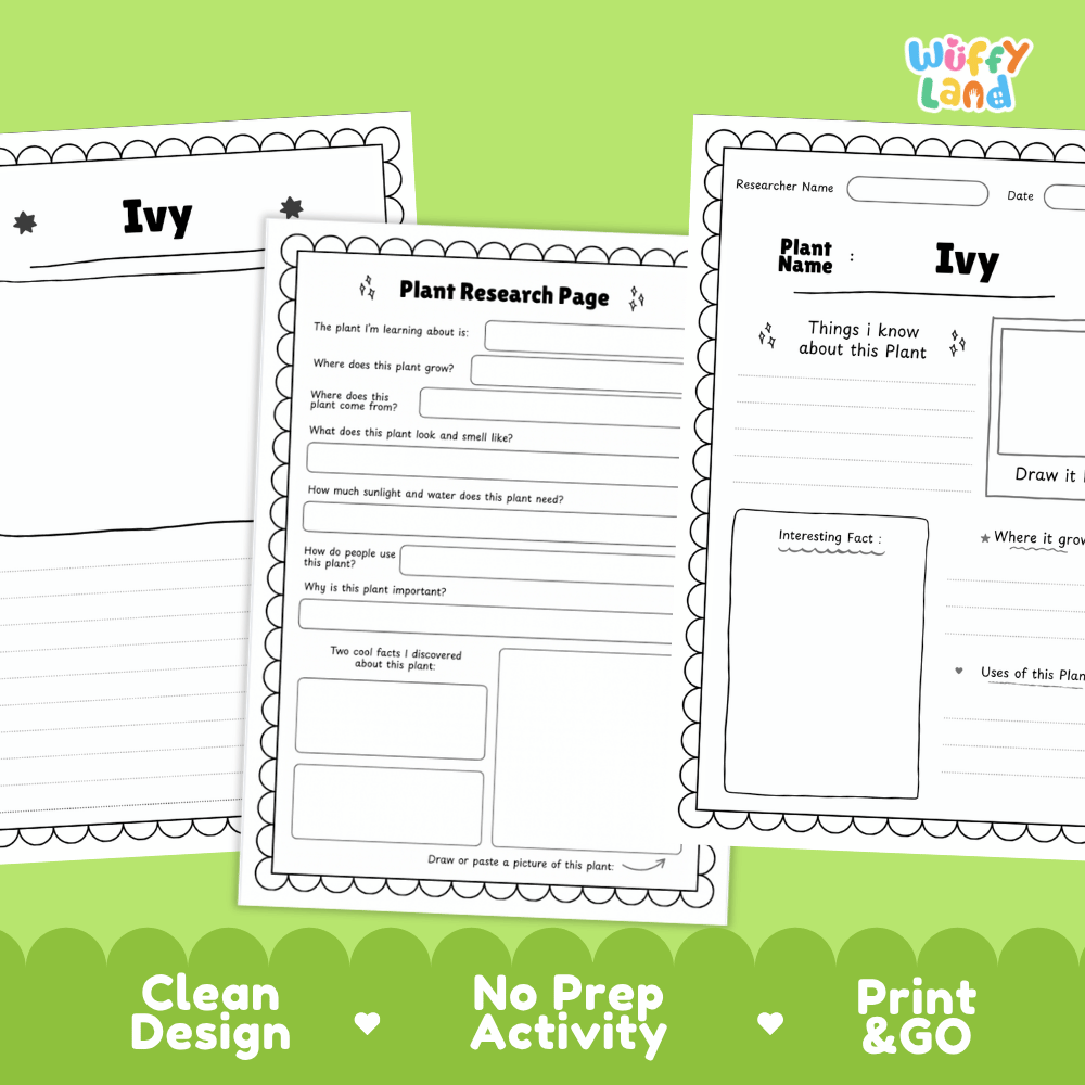Ivy Plant Research Page Worksheets and Information Poster