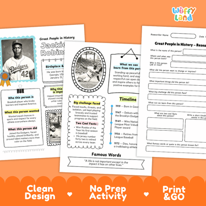 Jackie Robinson Famous People Research Page Worksheets and Biography Activity