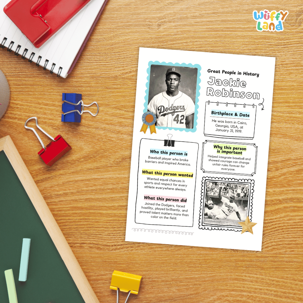 Jackie Robinson Famous People Research Page Worksheets and Biography Activity