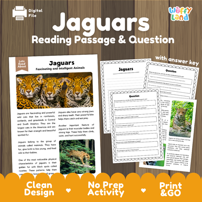 Jaguars Reading Passage and Comprehension Questions Worksheets with Answer Key