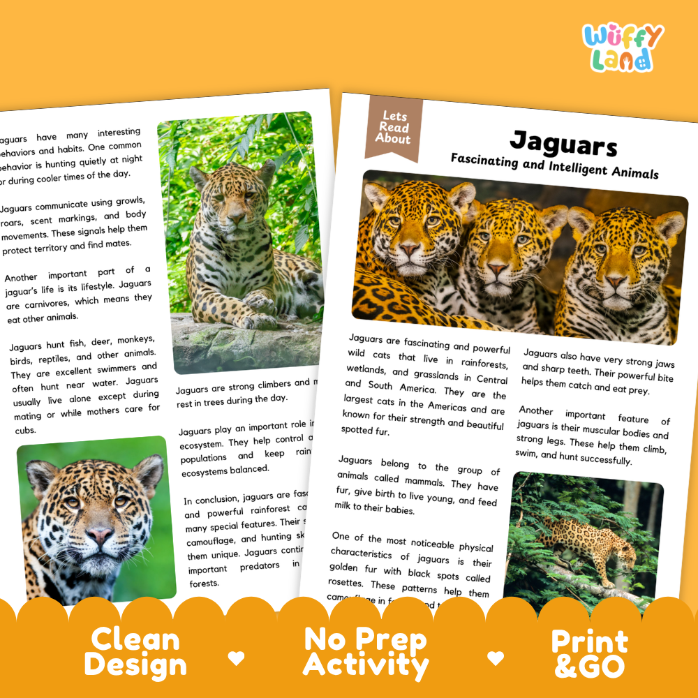 Jaguars Reading Passage and Comprehension Questions Worksheets with Answer Key