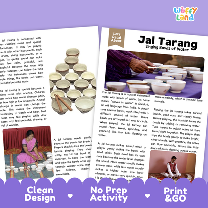 Teacher answer key page showing complete question solutions for Jal Tarang music education reading comprehension practice